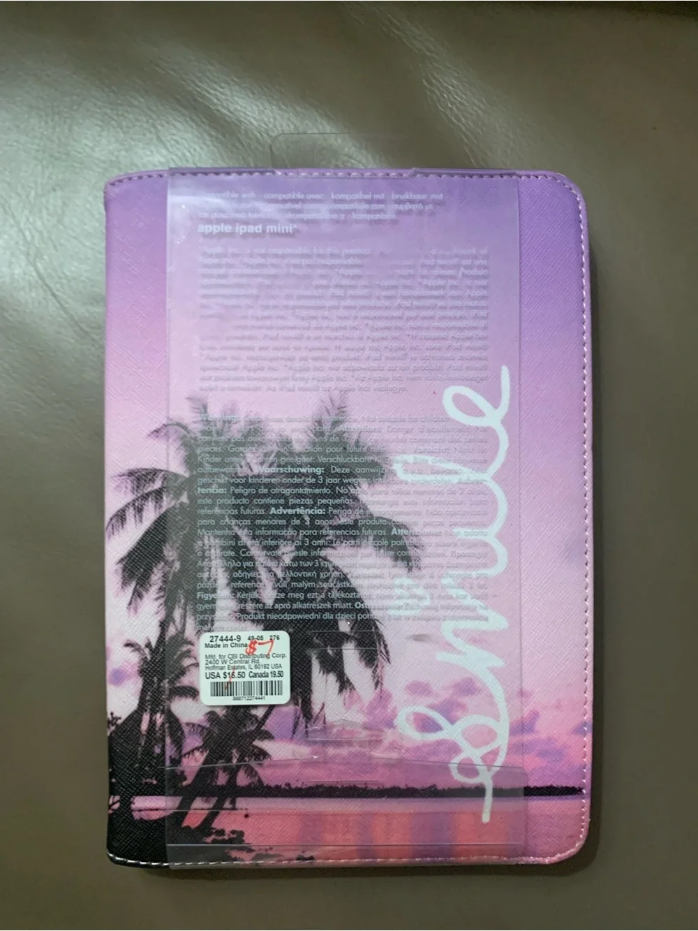 Apple IPad Mini Pink & Purple Palm Sunset Rotating Tablet Case